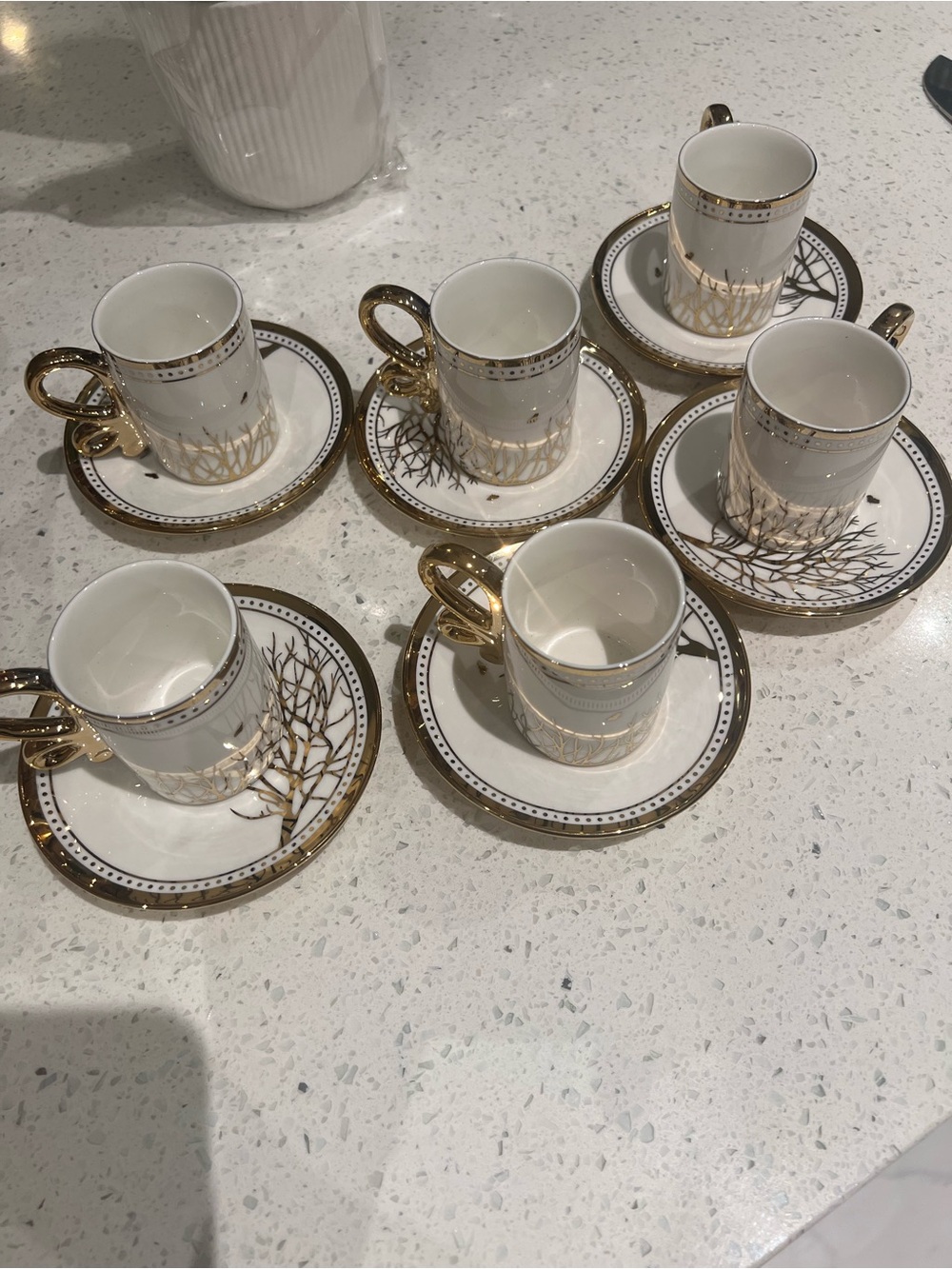 Turkish Elegant White and Gold Porcelain Coffee Cup Set - Picture 10 of 14